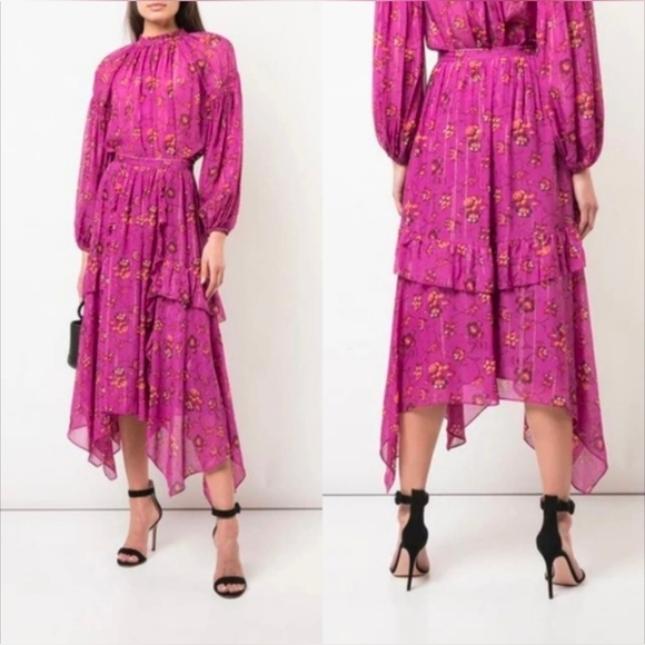NWT Ulla Johnson Fuchsia Floral Asymmetrical Skirt Size 4